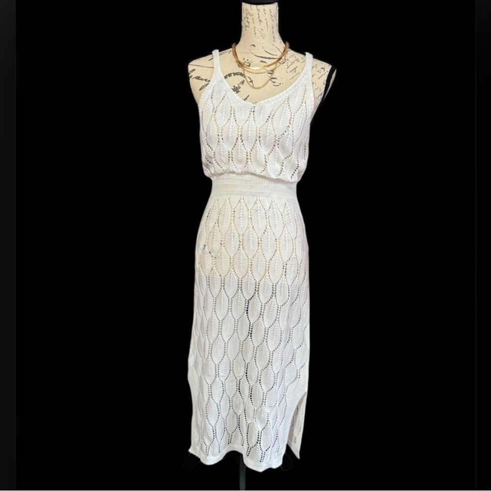 WHITE EYELET LONG SLEVELESS DRESS SIZE LARGE NEW - Picture 6 of 6